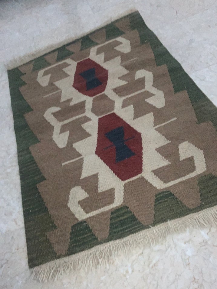 El dokuma Kahverengi Desenli Klasik Kilim - Görsel 2