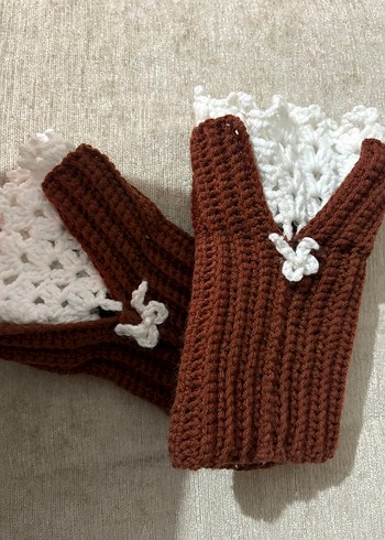 Kahverengi Örgü Bohem Kadın Eldiven - Görsel 6