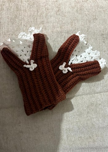 Kahverengi Örgü Bohem Kadın Eldiven - Görsel 2