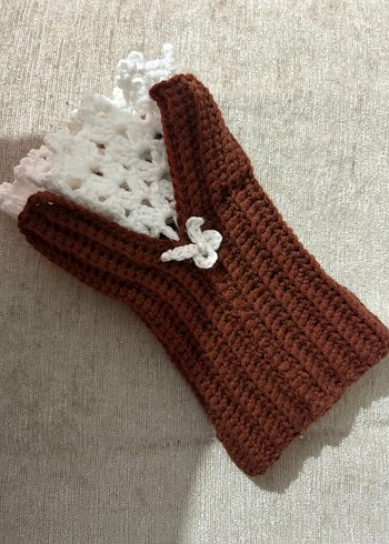 Kahverengi Örgü Bohem Kadın Eldiven - Görsel 5