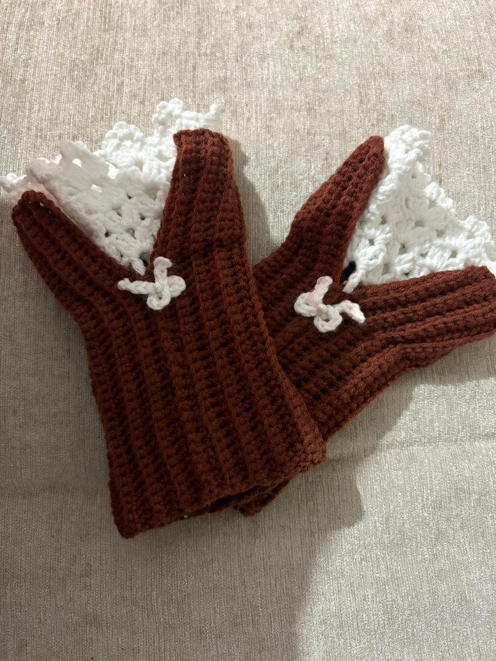 Kahverengi Örgü Bohem Kadın Eldiven - Görsel 4