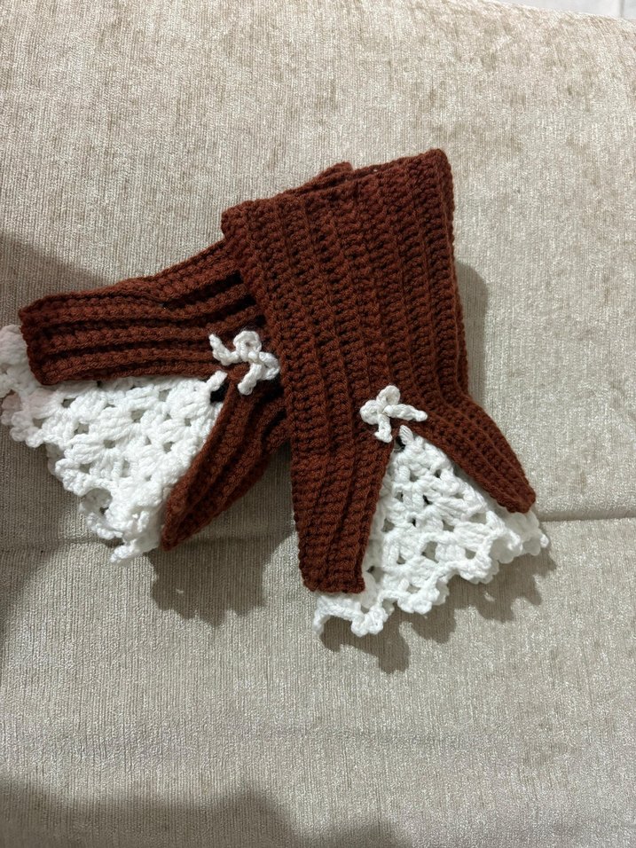 Kahverengi Örgü Bohem Kadın Eldiven - Görsel 3