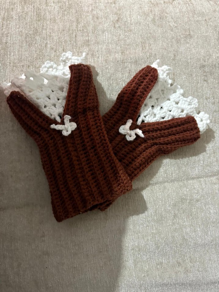 Kahverengi Örgü Bohem Kadın Eldiven - Görsel 2