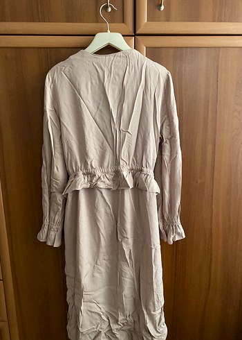 Bej Uzun Kollu Kadın Dış giyim trenç kap mevsimlik ütüsüzdür - Görsel 5