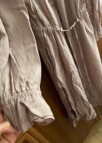 Bej Uzun Kollu Kadın Dış giyim trenç kap mevsimlik ütüsüzdür - Görsel 3