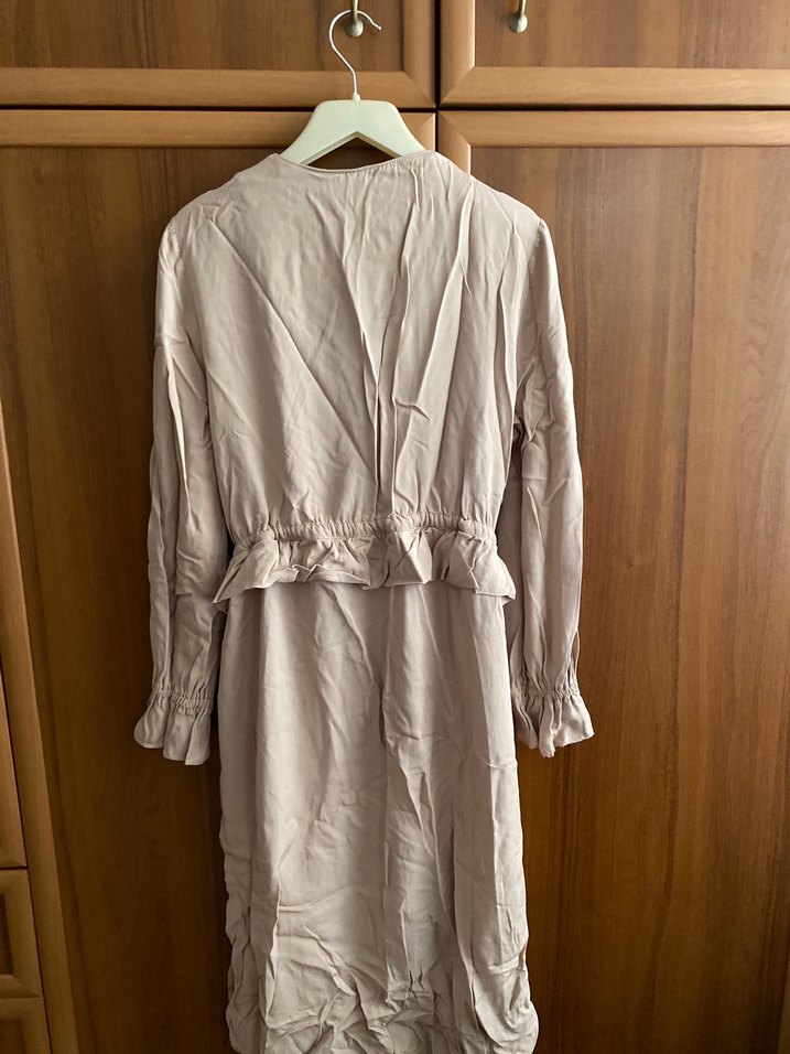 Bej Uzun Kollu Kadın Dış giyim trenç kap mevsimlik ütüsüzdür - Görsel 5