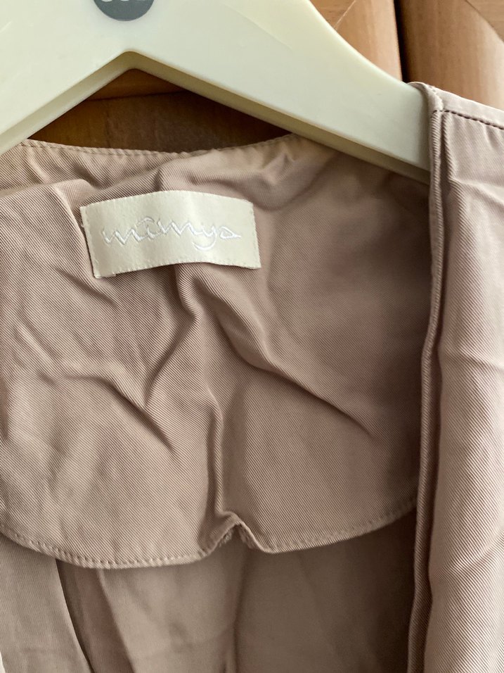 Bej Uzun Kollu Kadın Dış giyim trenç kap mevsimlik ütüsüzdür - Görsel 2