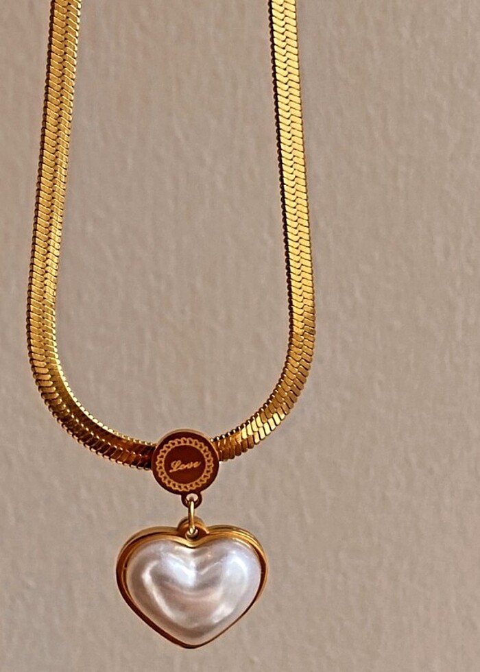 İncili kalp İtalyan kolye  - Görsel 2