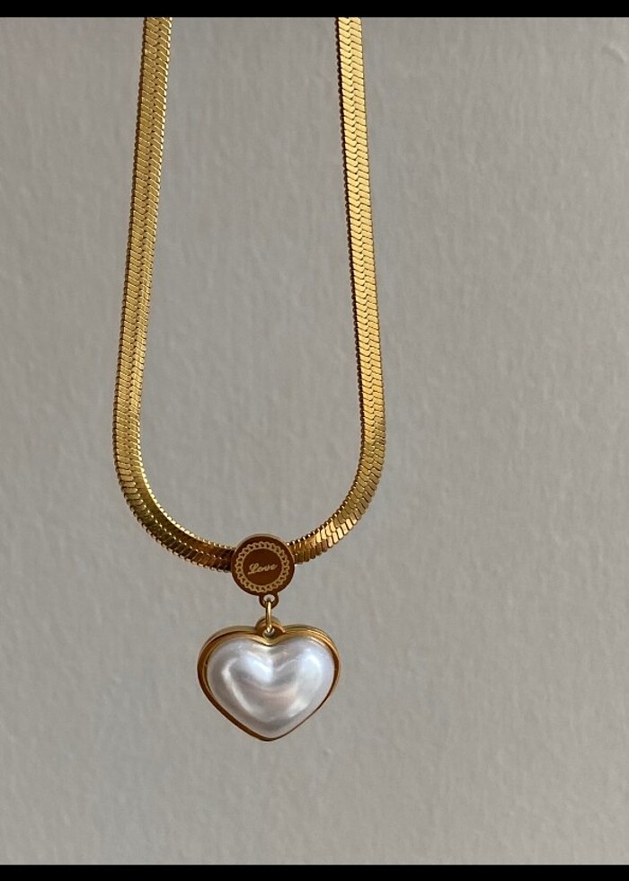 İncili kalp İtalyan kolye  - Görsel 3