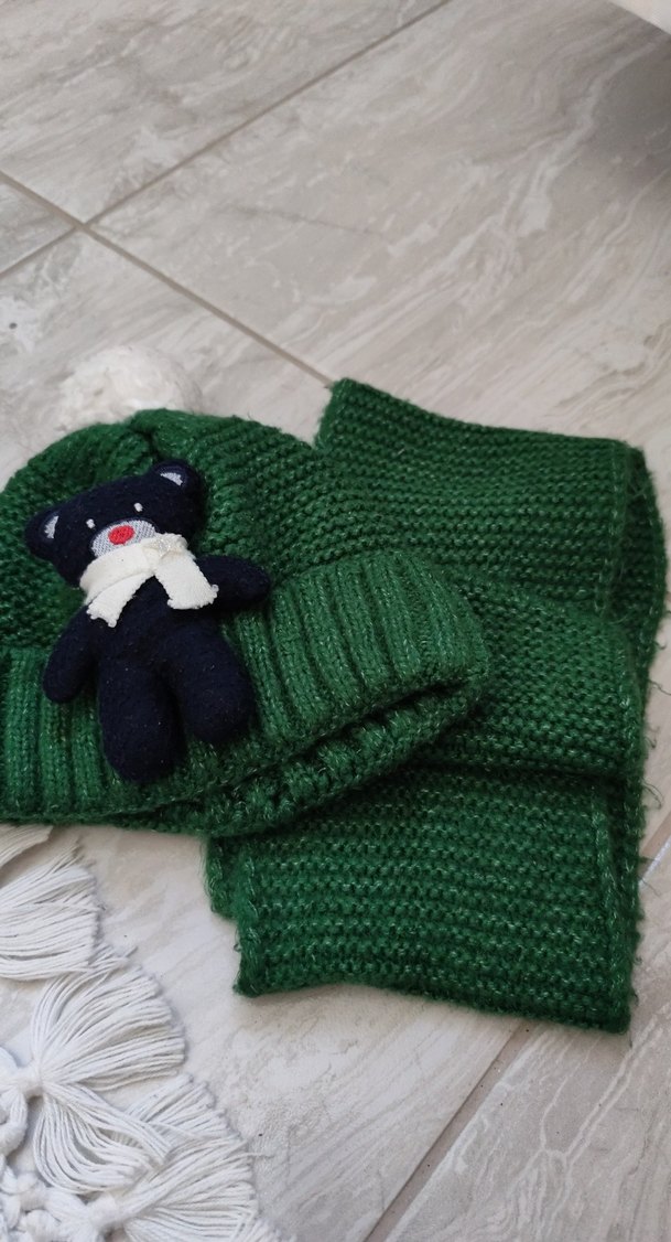 Nakışlı Erkek Çocuk Örgü Bere ve Atkı Takımı - Görsel 3