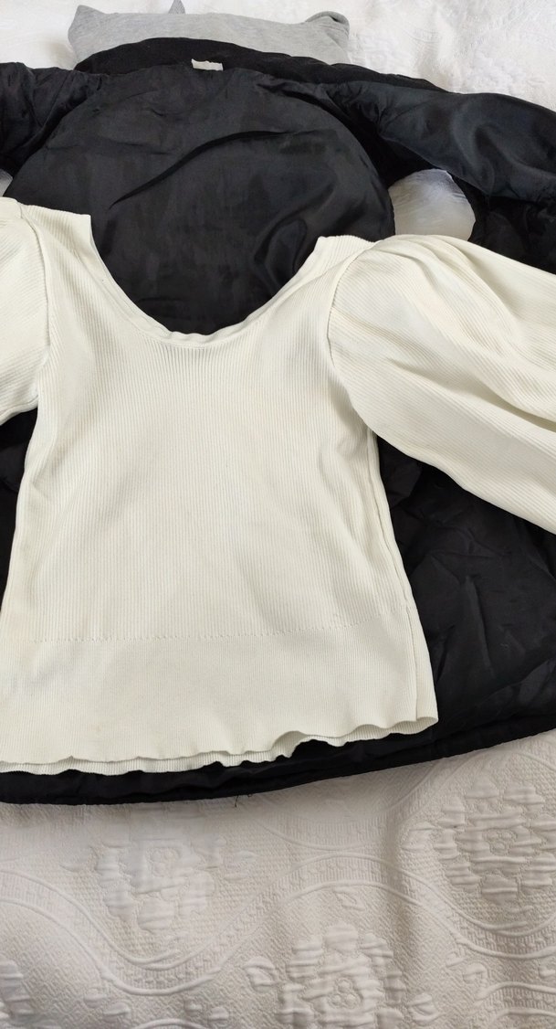 Kadın Beyaz Keten uxu Kollu Tekne Yaka Tişört - Görsel 2