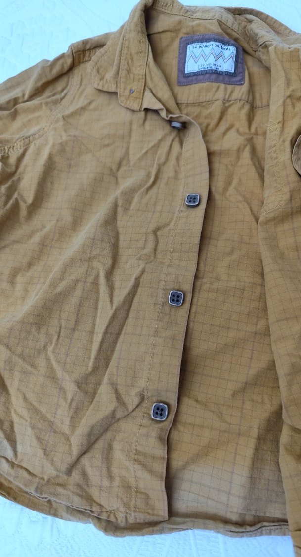 Sarı Erkek Keten Gömlek, Düğmeli, Rahat Kesim - Görsel 3