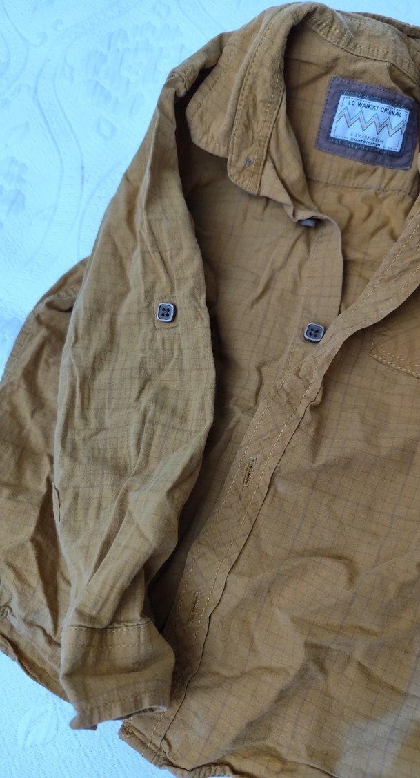 Sarı Erkek Keten Gömlek, Düğmeli, Rahat Kesim - Görsel 4