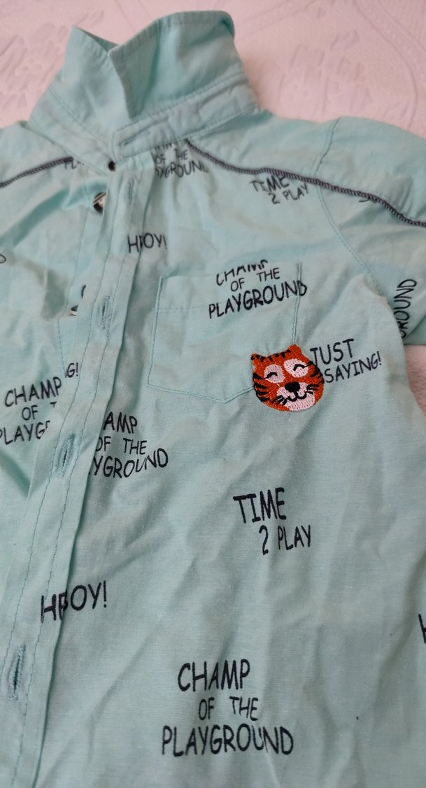 Turkuaz Baskılı Erkek Çocuk Kısa Kollu Gömlek - Görsel 2