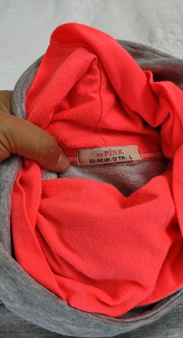 Gri  Yüksek Pembe Yakalı Sweatshirt - Görsel 3