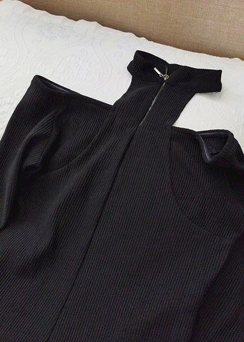 Kadın Siyah V Yaka Elastik Fitilli Kazak - Görsel 7