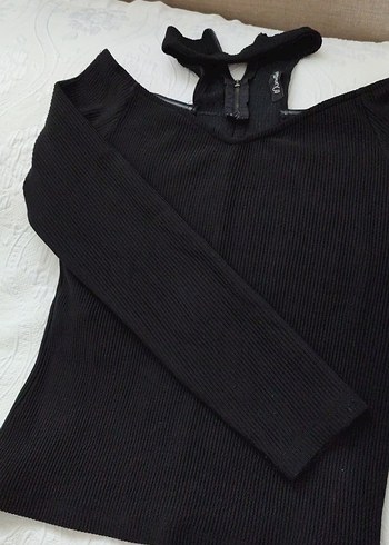 Kadın Siyah V Yaka Elastik Fitilli Kazak - Görsel 6