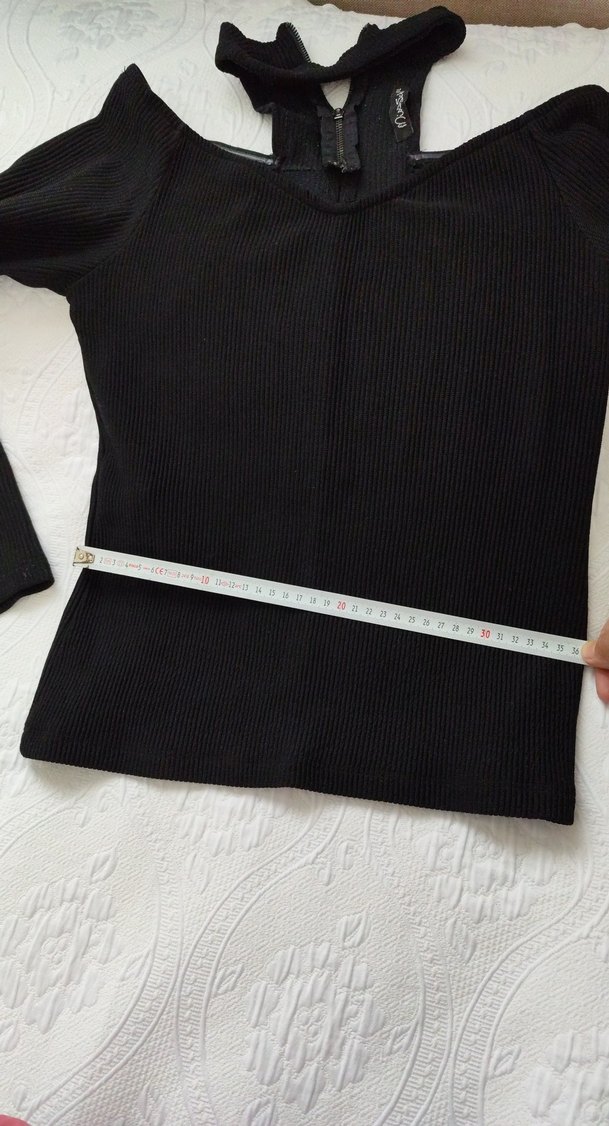 Kadın Siyah V Yaka Elastik Fitilli Kazak - Görsel 2