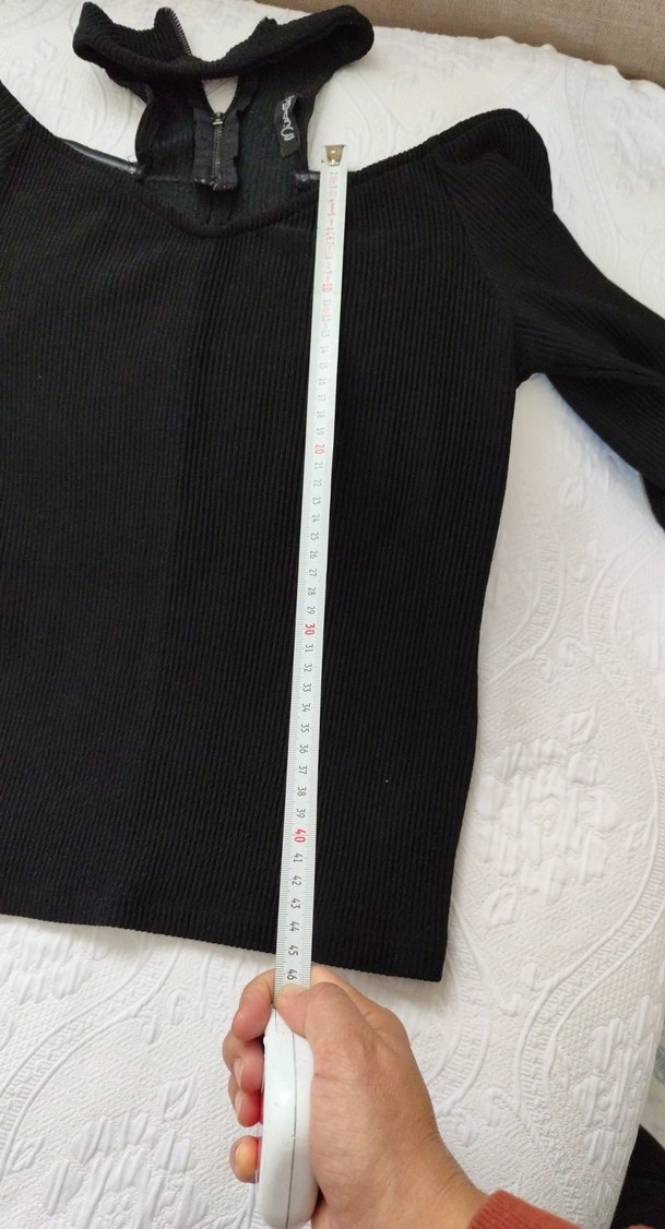 Kadın Siyah V Yaka Elastik Fitilli Kazak - Görsel 4