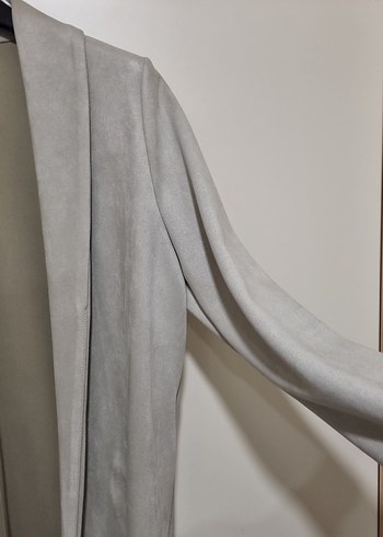 m Beden Stradivarius KremKadın Süet Uzun Trench Coat