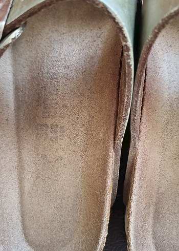 38 Beden altın Renk Birkenstocks Kadın Altın Deri Tokali 2 Bant Terlik