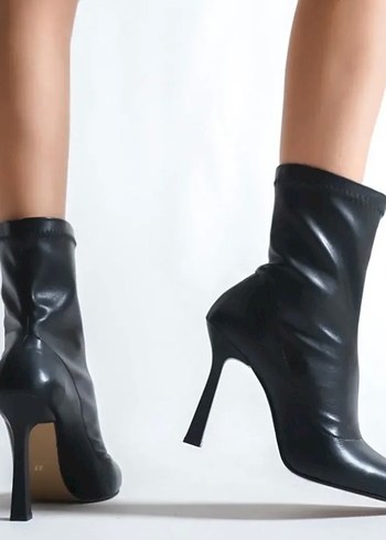 Diğer Siyah Deri Stiletto Topuklu Ofis Botu