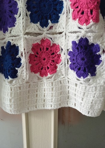 Çiçek Desenli Renkli Kız Çocuk Örgü Panço - Görsel 3