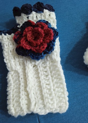 Renkli Çiçekli Örgü Kadın Eldiveni - Görsel 3