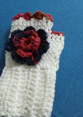 Renkli Çiçekli Örgü Kadın Eldiveni - Görsel 2