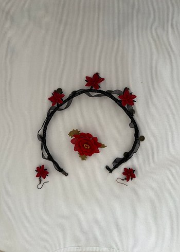 Kırmızı Nakışlı İğne Oyası Boncuklu Kısa Kolye Seti - Görsel 3