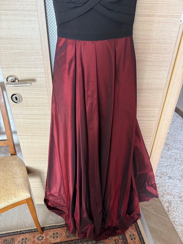 Bordo Drapeli Uzun Abiye Elbise - Görsel 5