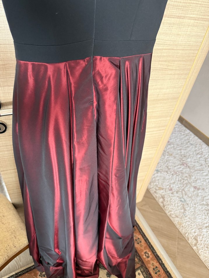 Bordo Drapeli Uzun Abiye Elbise - Görsel 4