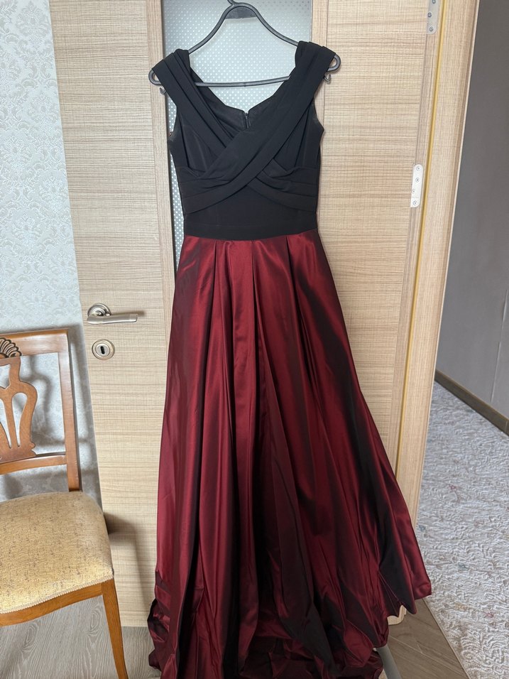 Bordo Drapeli Uzun Abiye Elbise - Görsel 2