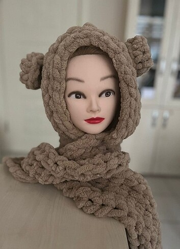 Beden camel Renk Puffy atkı ve bere