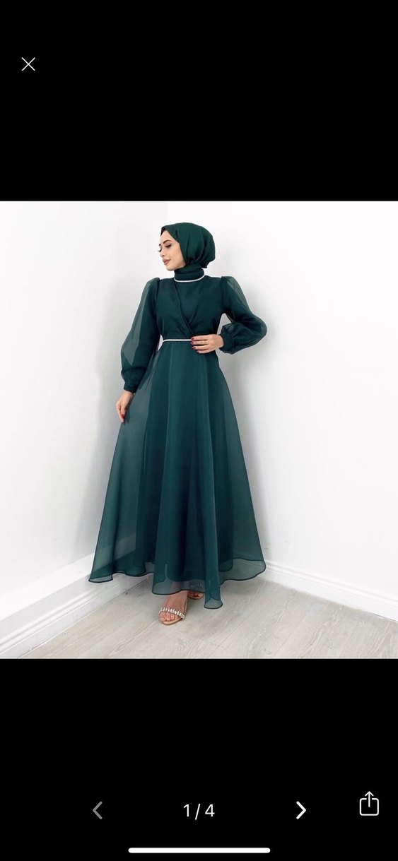 Yeşil Uzun Kollu Drapeli Kadın Abiye Elbise - Görsel 2