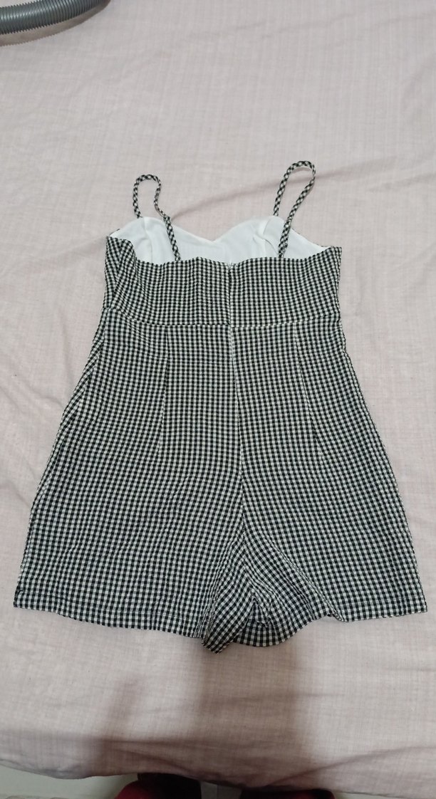 V Yaka Düğmeli Ekose Midi Tulum - Görsel 2