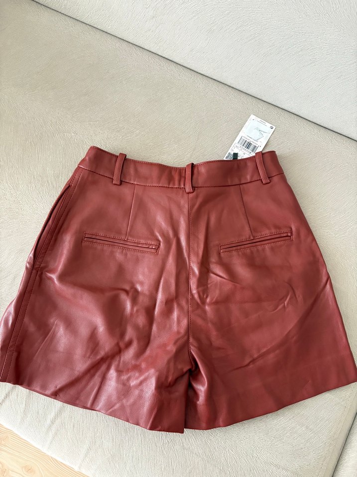 Mango Deri Pilili Mini Şort - Görsel 2