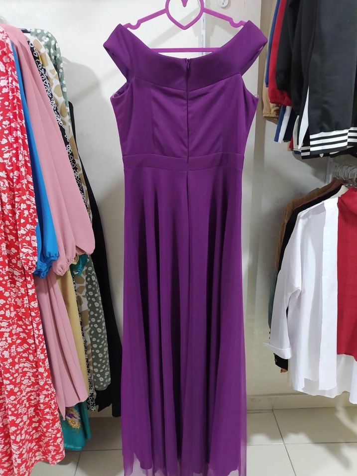 Mor Uzun Drapeli Abiye Elbise - Görsel 3