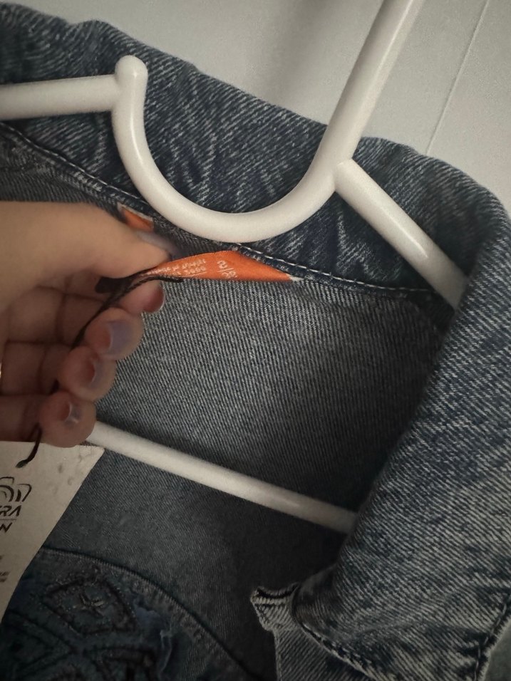 Nakışlı Gri Bohem Kadın Kot Ceket - Görsel 3