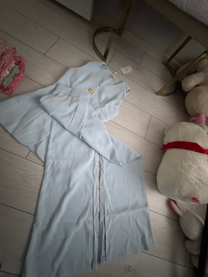 Düğmeli Mavi Midi Kadın Yelek pantolon takım - Görsel 4