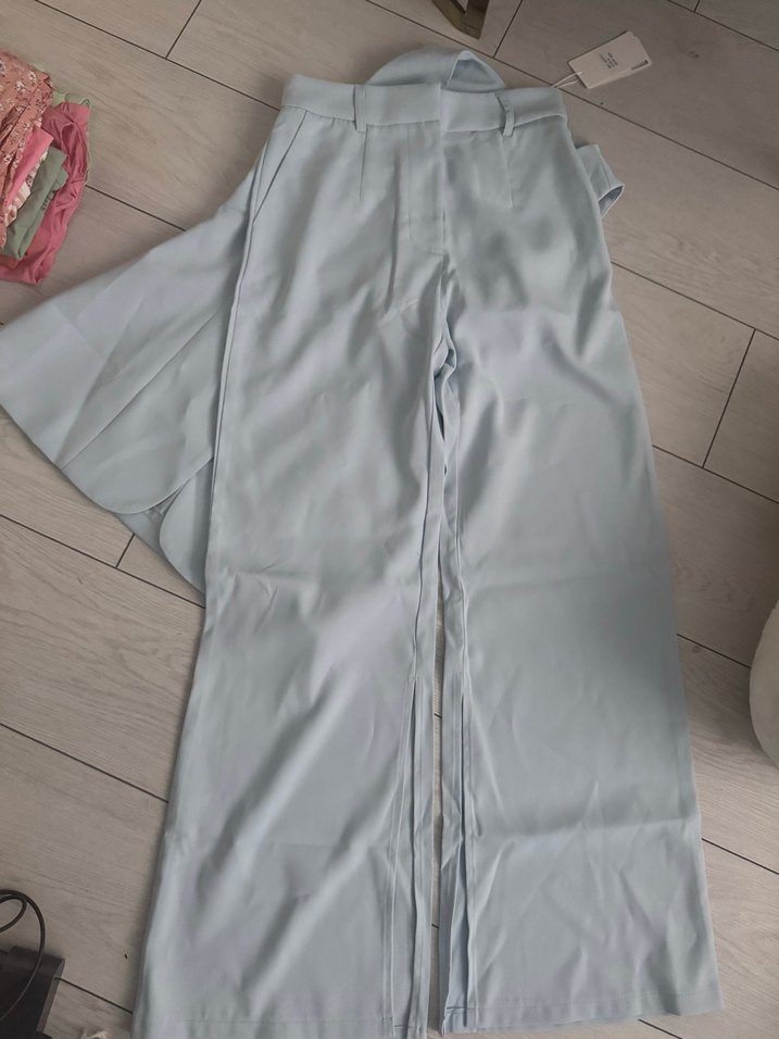 Düğmeli Mavi Midi Kadın Yelek pantolon takım - Görsel 5