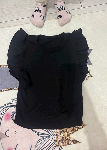 Siyah Fırfırlı Kollu Tişört - Görsel 2