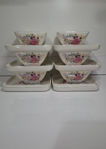 Çiçek Desenli Beyaz Kare Tabak Seti - Görsel 6