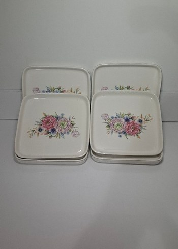 Çiçek Desenli Beyaz Kare Tabak Seti - Görsel 5