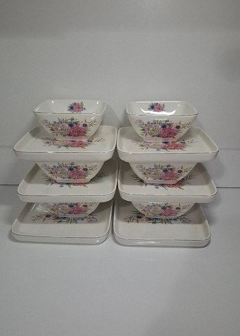 Çiçek Desenli Beyaz Kare Tabak Seti - Görsel 3