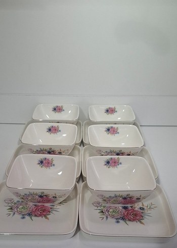 Çiçek Desenli Beyaz Kare Tabak Seti - Görsel 7