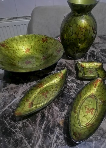 Yeşil Desenli El Yapımı Seramik Set
