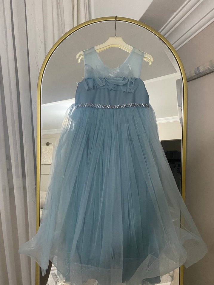 Mavi Pilili Kolsuz Kız Çocuk Elbise - Görsel 3