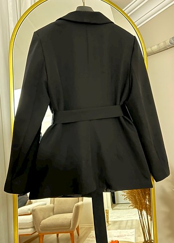 Siyah Kemerli Kadın Midi Blazer - Görsel 4