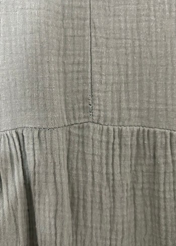 Kadın Haki Uzun Keten tesettür Elbise - Görsel 4